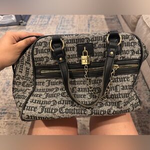 Juicy Couture Black & Natural Logo Jacquard Satchel with Gold Hardware